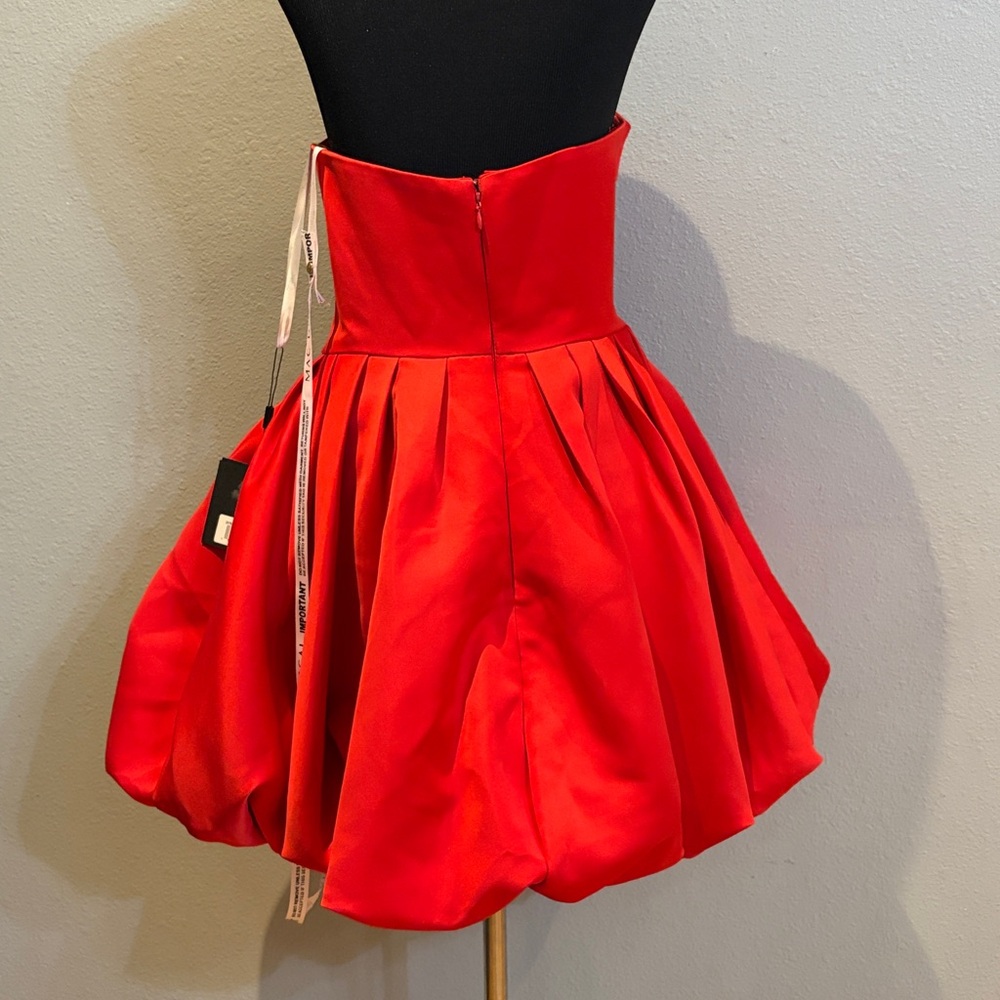 Mac Duggal Red Strapless Mini Dress With Rose Ruffle Detail NWT 20705 - Picture 11 of 16